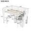 Lit mezzanine double blanc avec bureau en L, tiroirs, armoire et rangement d'escalier - Construction compacte et élégante
