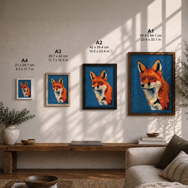 Alert Fox Modern - Framed Print, A1 - 84.1 x 59.4 cm, Black