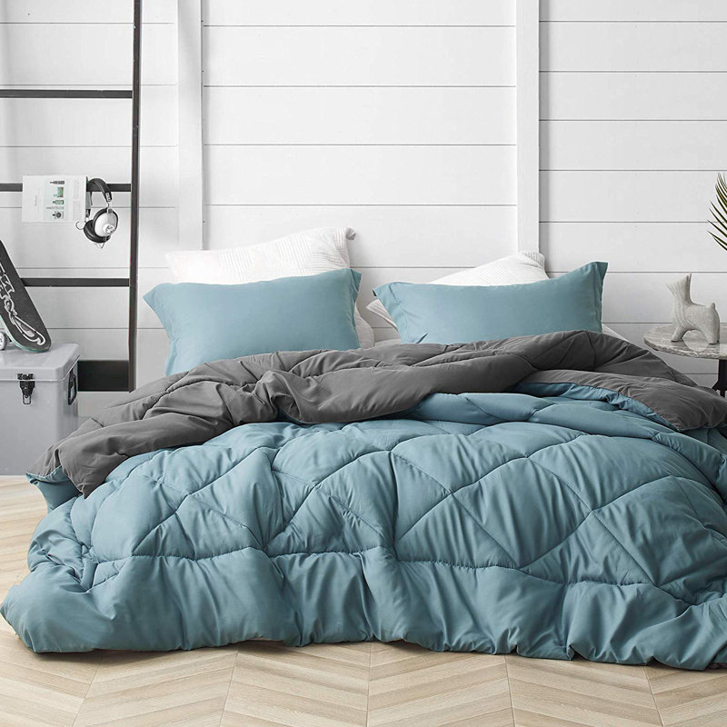 Box Stitch Comforter Set, Twin XL Comforter, Smoke Blue/Gray