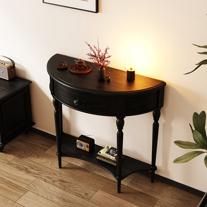 Console en bois massif en demi-cercle, Noir, noir, noir, noir