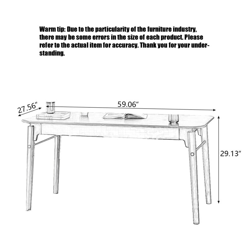 Black Solid Wood Writing Desk, 29.13" H x 59.06" W x 27.56" D