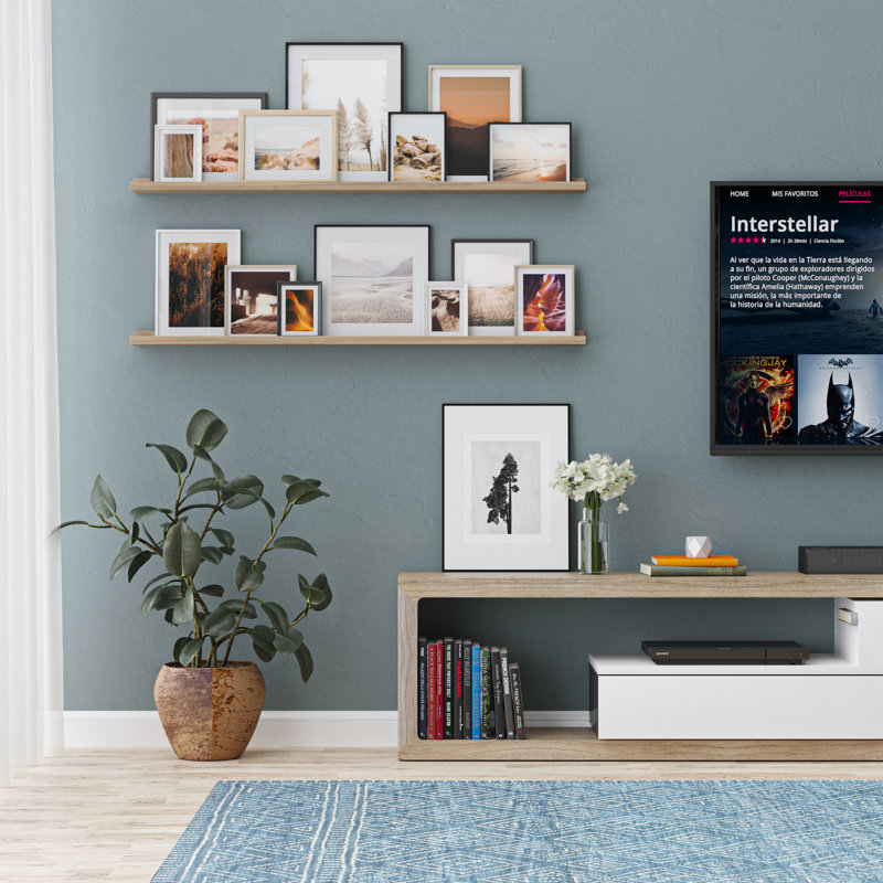 Tablette flottante de 48 po de long, tablette à rebord à photos, fournitures de salon et de bureau, tablette pour objets de collection, présentoir à livres, décor maison de campagne et bohème, naturel, 2 pièces