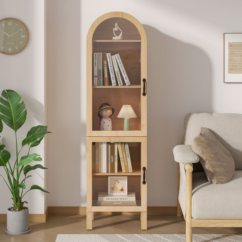 Arched Display Cabinet Bookcase with Glass Doors