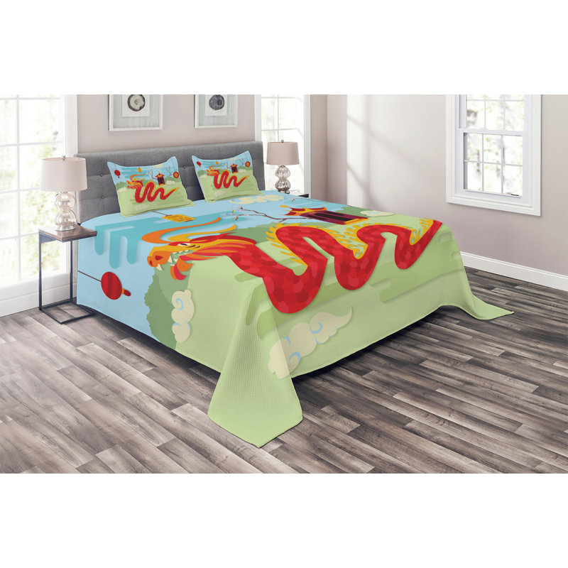 Dragon Coverlet, King Bedspread + 2 Shams