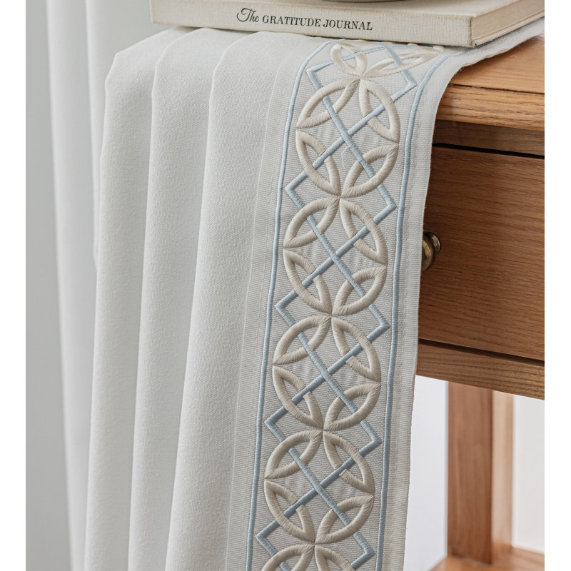 Arabella Cotton Blend Curtain Pair (Set of 2) with Blackout Lining, Natural White, 50"W x 102"L