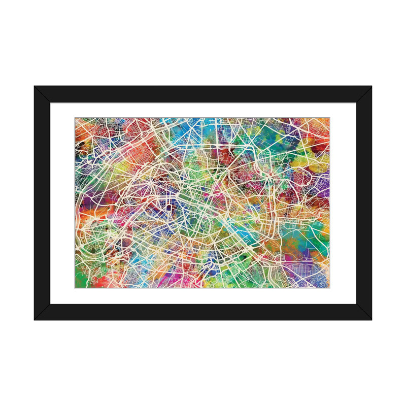 «Paris, France Street Map» par Michael Tompsett, impression sur toile, H 24 po x l 32 po x P 1 po, Papier d'art encadré noir