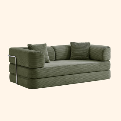 Canapé-lit convertible | Lit escamotable, causeuse peu encombrante avec coussins en éponge à haute densité de rebond, canapé moderne pliable pour salon, appartement, chambre d'amis - sans assemblage, tissu en velours côtelé, avec 2 coussins