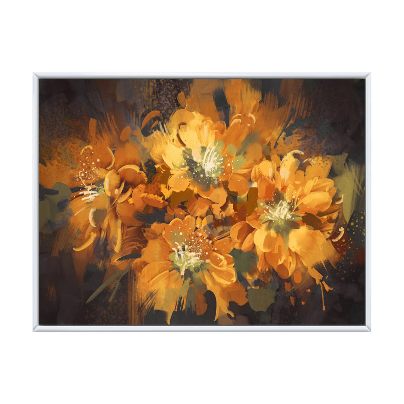 Fleurs orange orangées - reproduction sur toile, H 8 po x l 12 po x P 1 po, Cadre flottant blanc