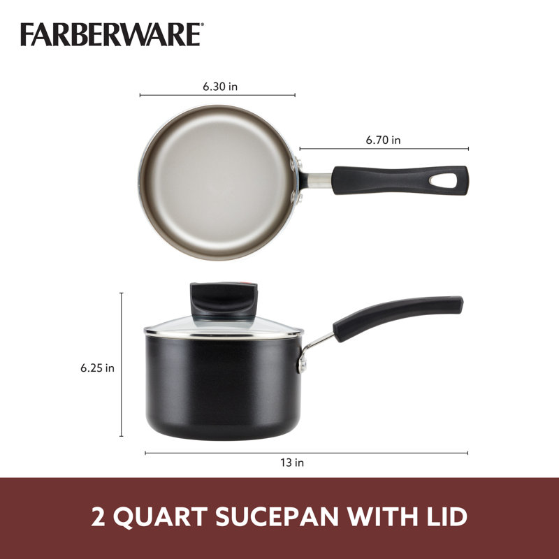 Farberware Smart Control Nonstick Sauce Pan with Lid, 2 Quart, Black