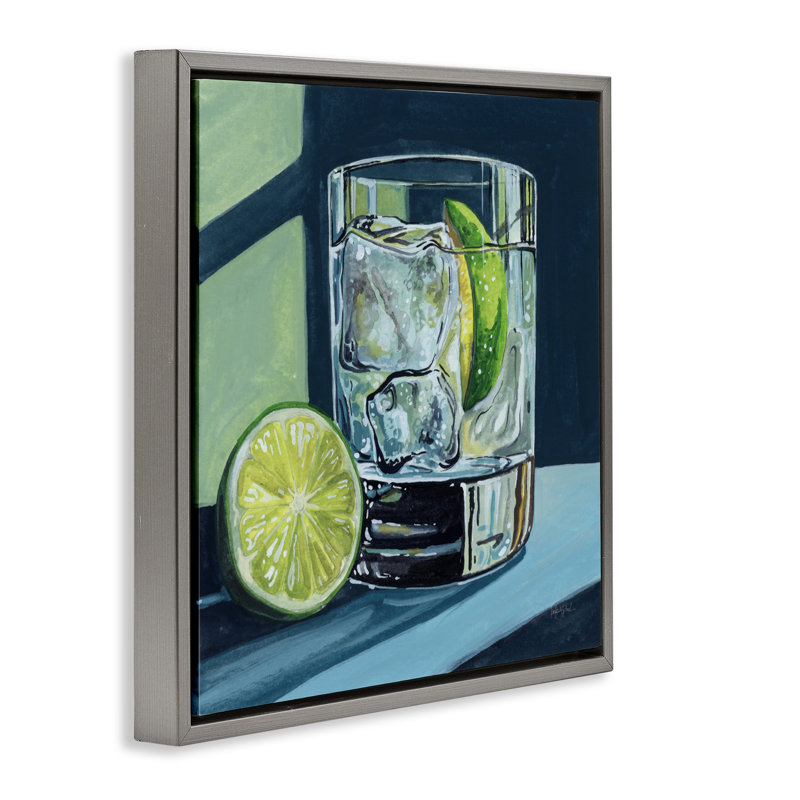 Cadre flottant cocktail Lime & Gin Tonic, design par Kate Jarvik Birch, H 25 po x l 25 po, Cadre flottant gris lustré