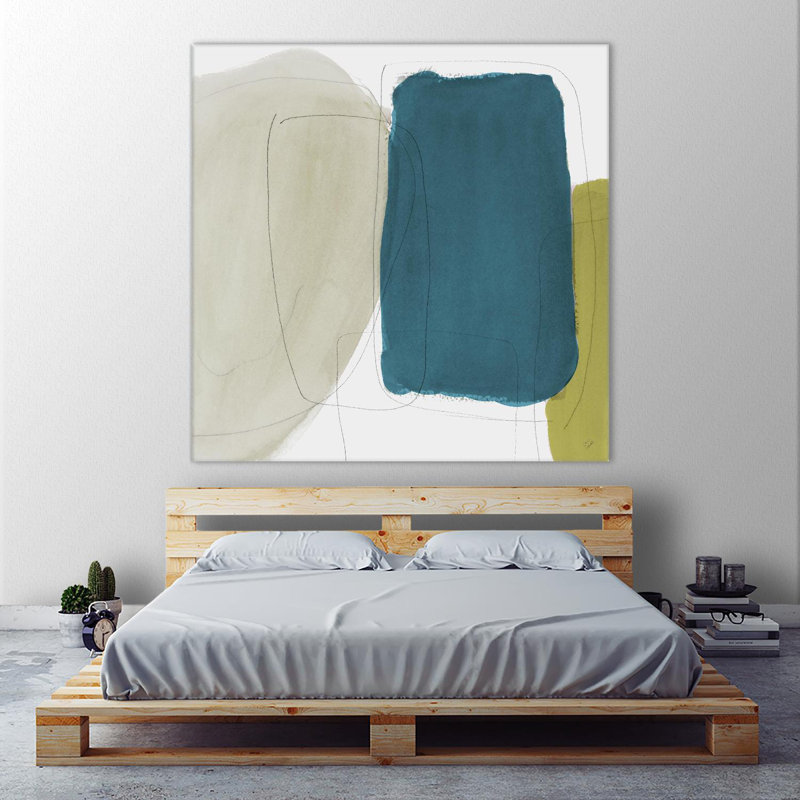 " Beige And Navy Abstract ", 84" H x 84" W x 1.5" D