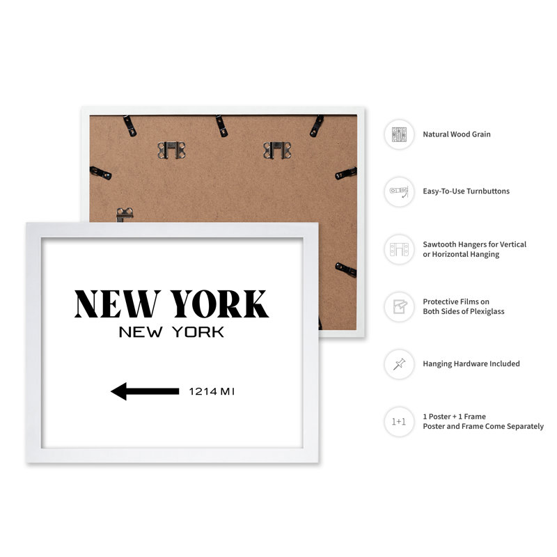 Plaque de New York, Affiche, H 24 po x l 32 po, Encadrement blanc