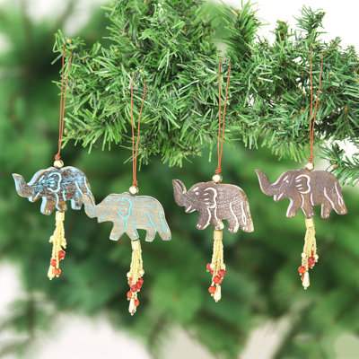 1.8'' Striped Wood Animals Hanging Figurine Ornament
