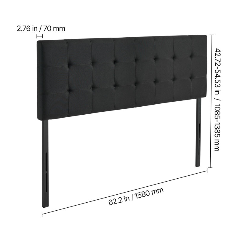 Headboard, Queen Size Headboard with Adjustable Height, Comfortable Diamond Tufted for Queen Size Bed, W62.2 x H(42.72-54.53) x D2.76 in, Ideal for Bedroom, Hotel, Homestay, Dormitory, Black