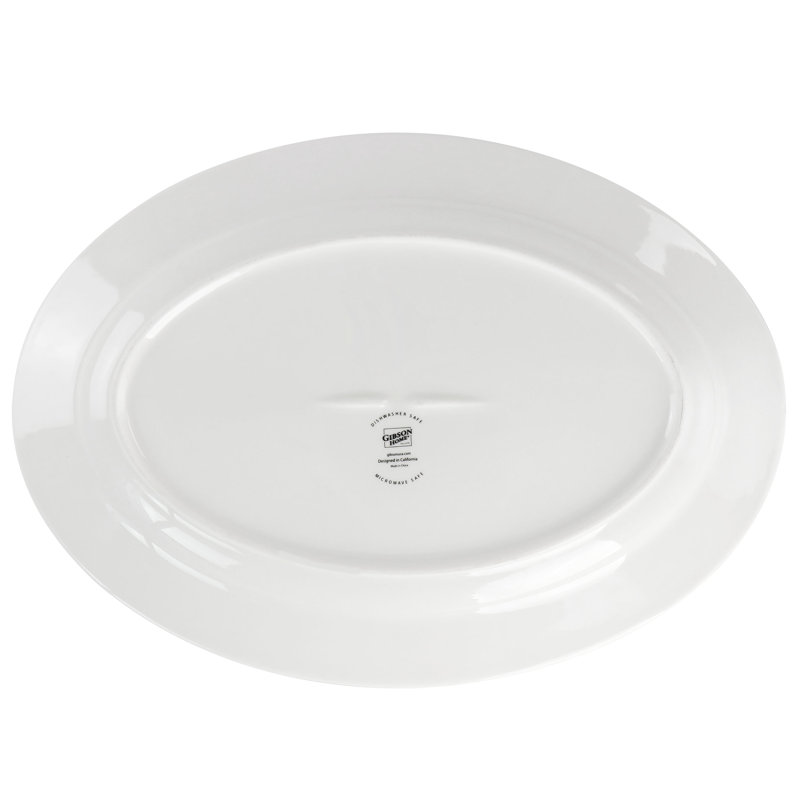 Village Vines 14 Inch White Ceramic Oval Serving Platter