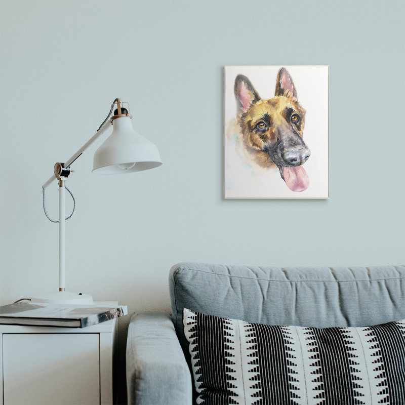 Portrait d'un berger allemand, H 19 po x l 13 po, Plaque de bois