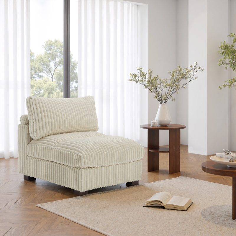 Fauteuil rembourré en flanelle de fourrure de lapin blanche avec dossier rembourré, module de chaise simple pour canapé modulaire