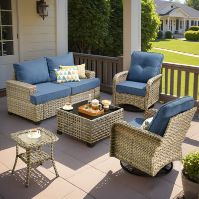 Tommy Outdoor Wicker 4 Person Seating Group With Cushions