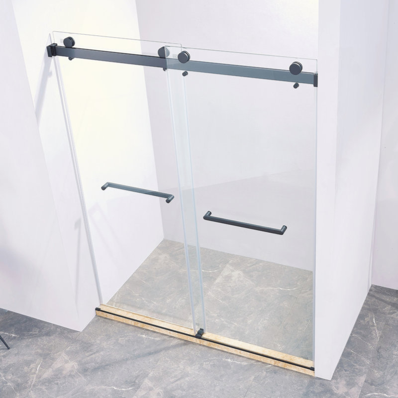56-60"W X 75"H Frameless Double Sliding Shower Door, 304 Stainless Steel, 5/16" (8Mm) Thick SGCC Tempered Clear Glass.