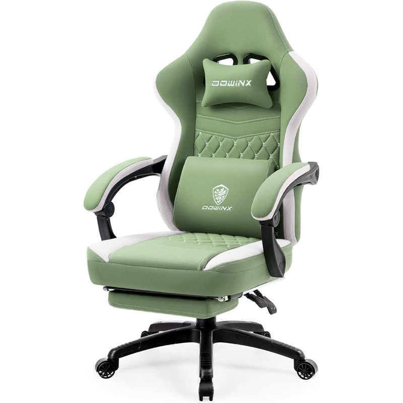 Dowinx Green Fabric Gaming Chair with Footrest and Gel Pad
