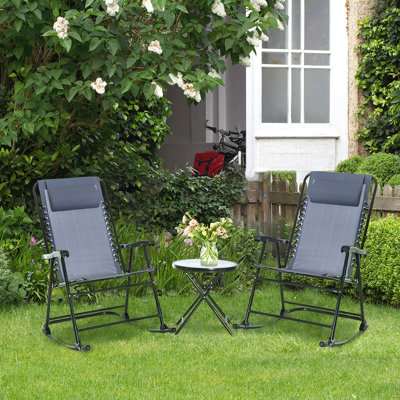 Ensemble bistro 3 pièces avec chaise berçante et table basse pliante pour l'extérieur