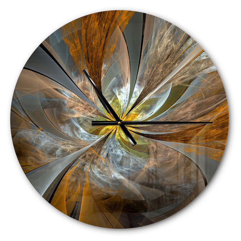 Symmetrical Fractal Flower - Modern wall clock, Large, Brown