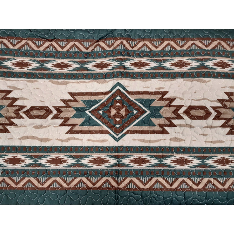 Desert Sage Southwestern Native Geometric Tribal Print Rustic Country Decorative Quilt Bedding Set, King Quilt + 2 King Shams