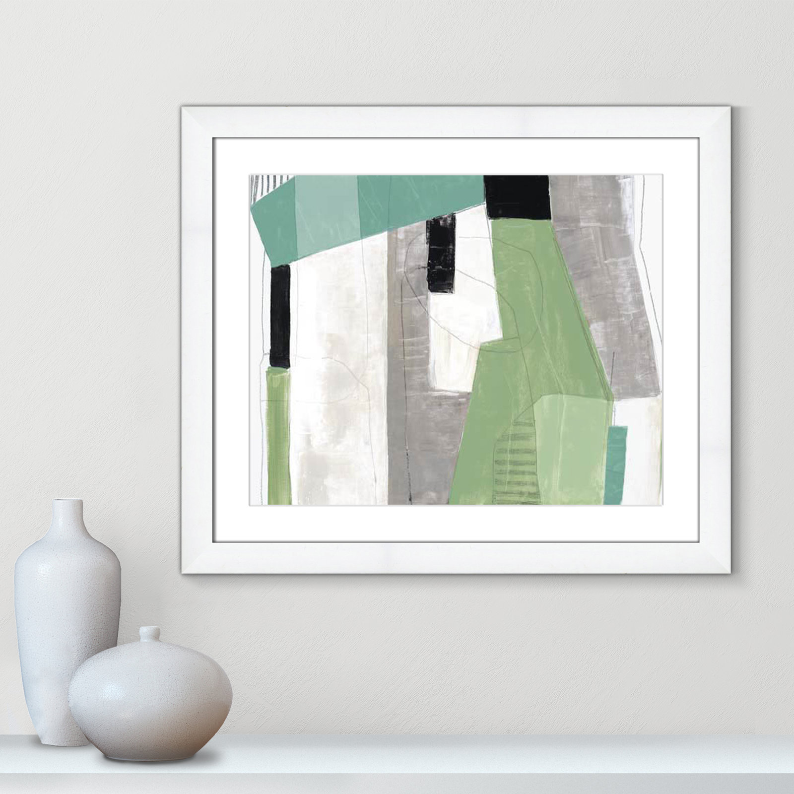 Evergreen Essence Print, 23" H x 27" W x 1.25" D, White Cube Frame - Matted Fine Art Paper Print, White
