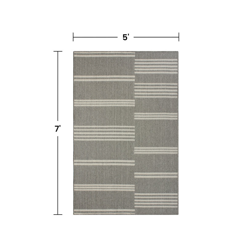 Linear Stripes Weave Indoor Outdoor Rug, Lightweight & Portable 5x7 ft Patio Area Rug
