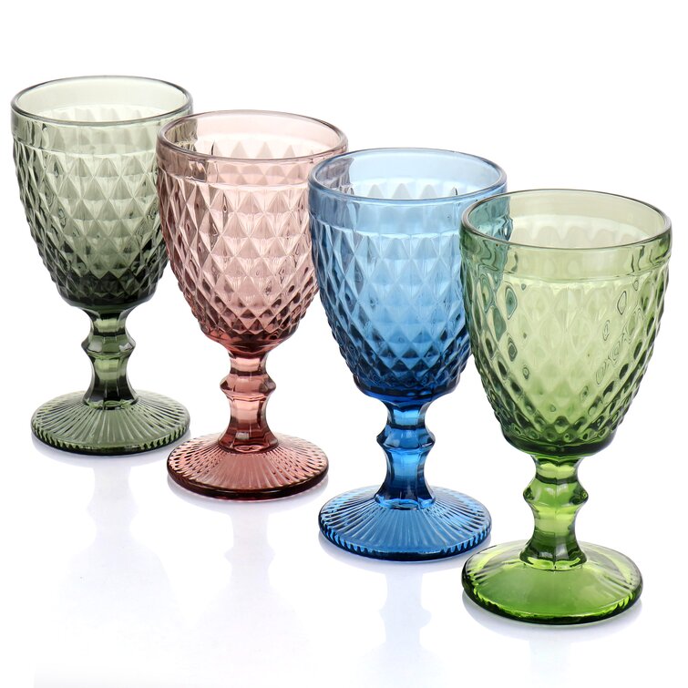Vintage Set of Four Wine Glass Goblet Fan Drape Design Sturdy