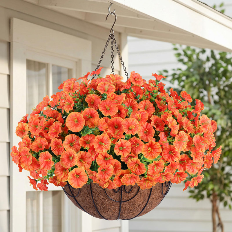 Panier à fleurs artificiel suspendu Eucalyptus, Orange