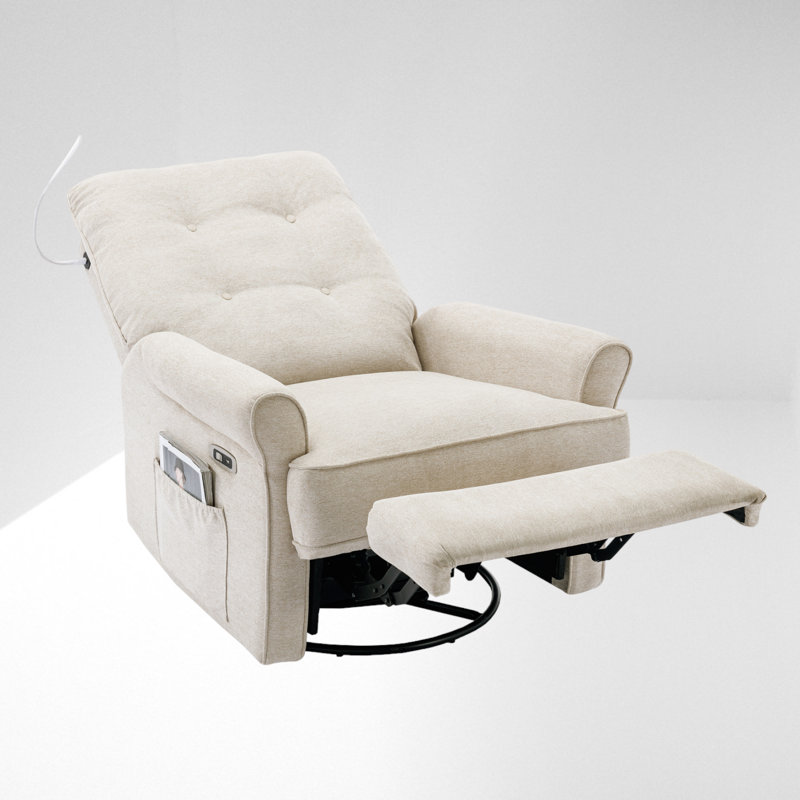 Fauteuil inclinable pivotant standard de 30 po de largeur Thendara, Mélange de lin crème
