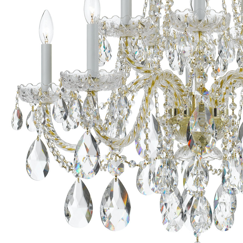 Eivind 10 - Light Glass Tiered Chandelier, Majestic Wood Polish, Polished Brass