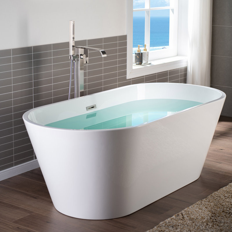 Robinet de baignoire monocommande à fixation au sol avec douche à main, Nickel brossé