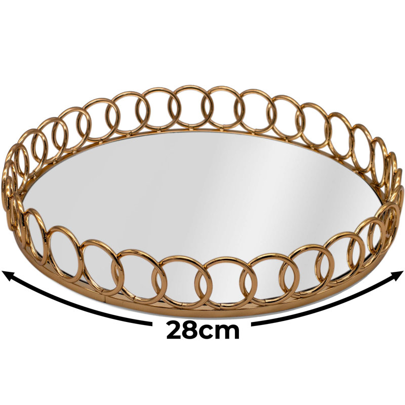Mirrored Glass Metal Decorative Chain Link Tray, Gold