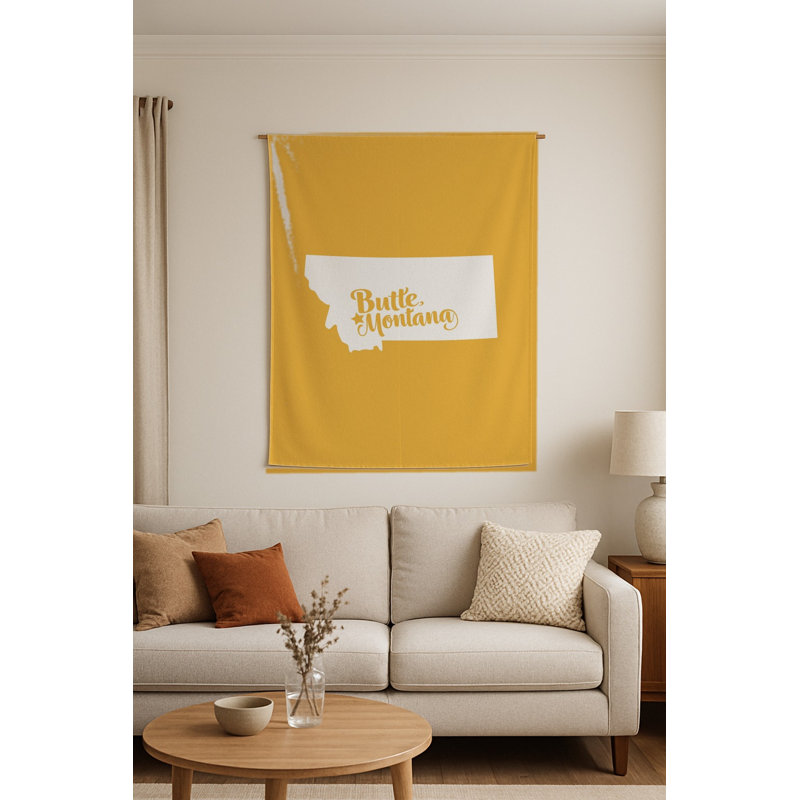 Home Sweet Butte — Silhouette de l'État du Montana — Tapisserie murale tissée portrait, H 36 po x l 26 po