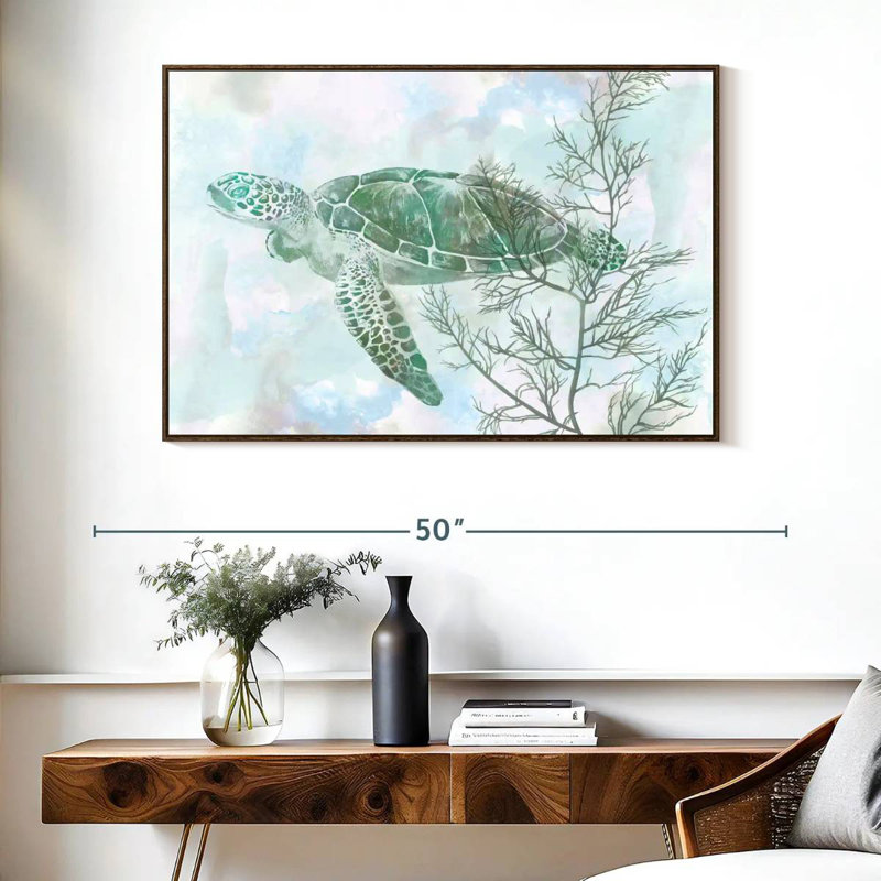 Aquarelle de tortue de mer II, Cadre flottant noyer, 40 po x 27 po