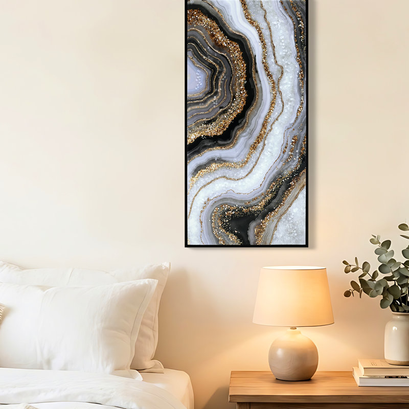 Décoration murale abstraite 20 po x 40 po, toile noire et dorée avec pierres incrustées, peinte à la main, idéale pour la maison, la chambre à coucher et le restaurant, toile, décor professionnellement polyvalent