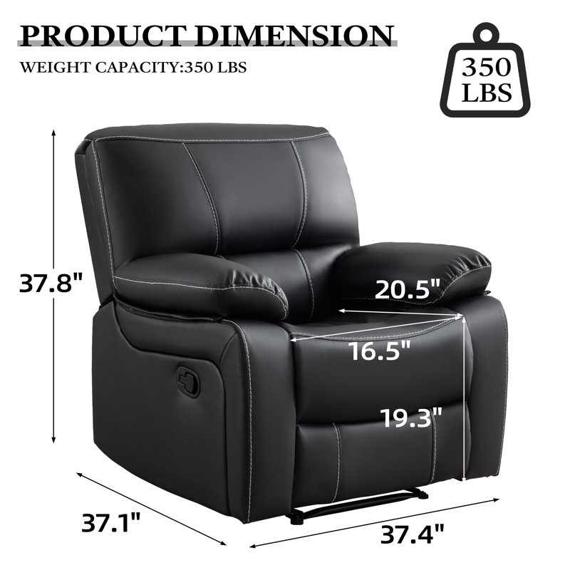 Sharlot Upholstered Manual Recliner Chair with Metal legs, Midnight Faux Leather