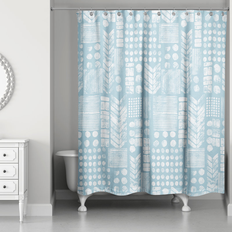 Rideau de douche simple à motif géométrique Trivette, Bleu / blanc