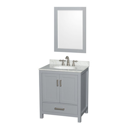 Meuble-lavabo simple autoportant 30 po avec plateau en marbre Sheffield et miroir 24 po Sheffield