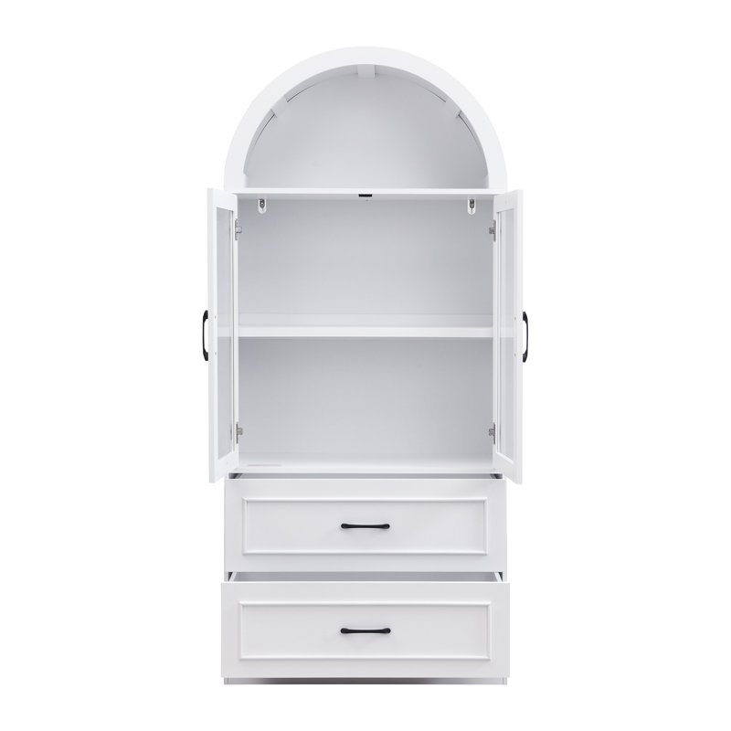 Grande vitrine arquée 71 po avec portes en verre, White