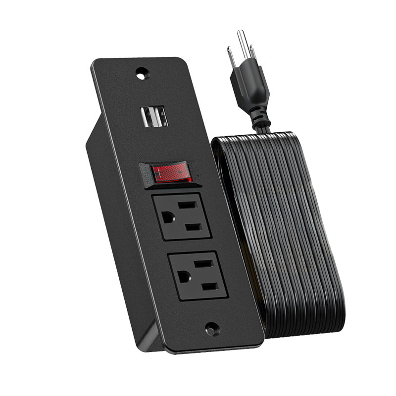 Recessed Power Strip With Switch Flush Mount Hidden Charging Station With Usb Plug Multiple Surge Protector Outlet Extender With Extension Cord For Furniture Nightstand Bed Conference Table (black)