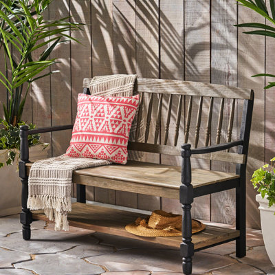 Gray And Black Bench With Stylish Wood Shelf Classic Shelf, Black, Made From