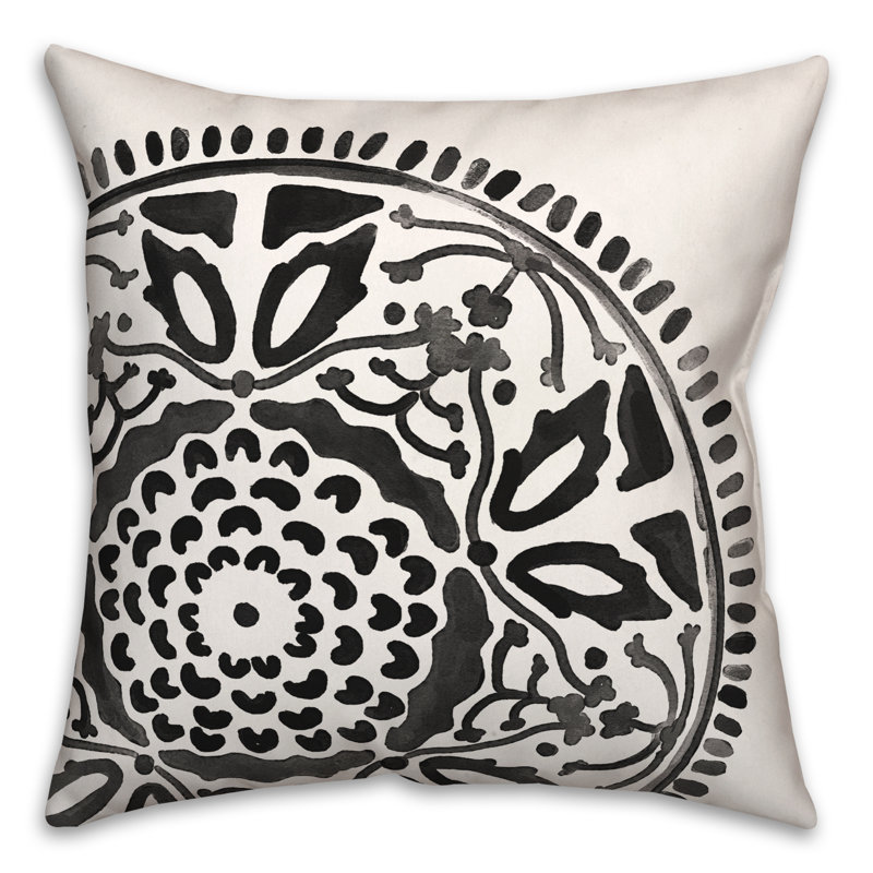 Outdoor Reversible Throw Pillow, Black/White, Floral 5