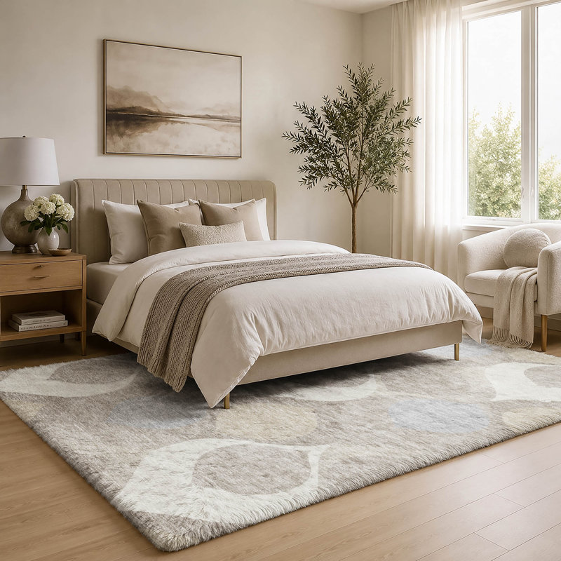 Tapis Dream Shag ADS749 de style moderne du milieu du siècle, lavable à la machine de qualité supérieure, Ivory, 5' x 7'6"