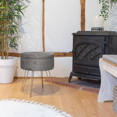 Harbour Housewares - Round Velvet Storage Footstool