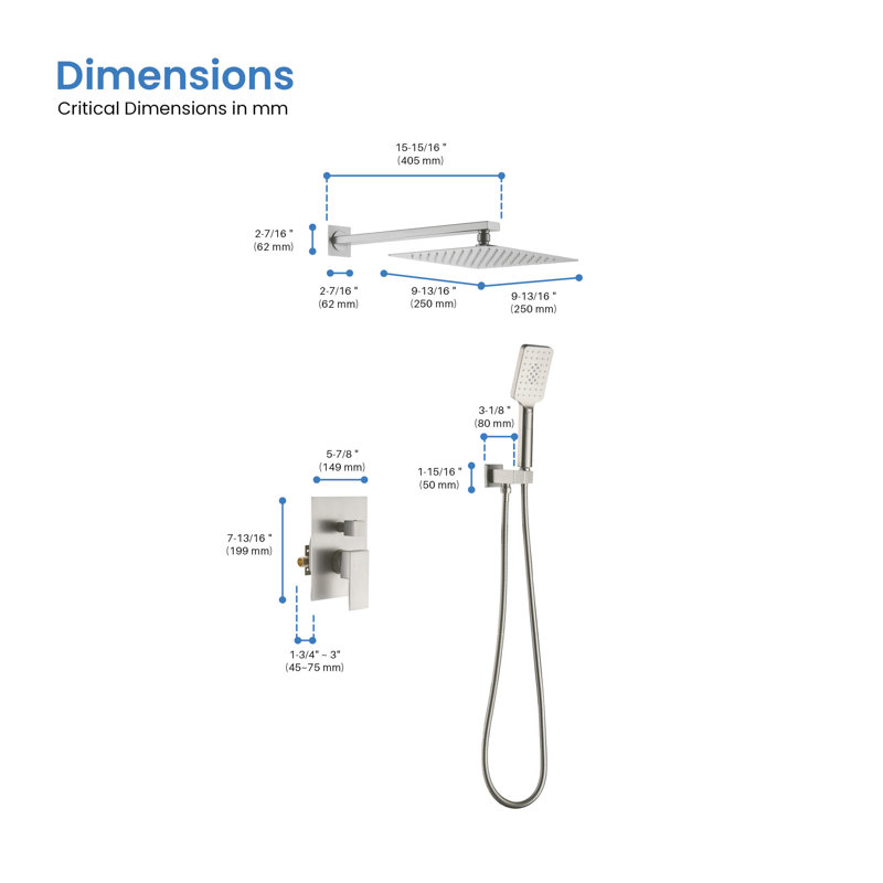 Système de douche cubique à pression équilibrée 2 fonctions avec valve brute, Nickel brossé