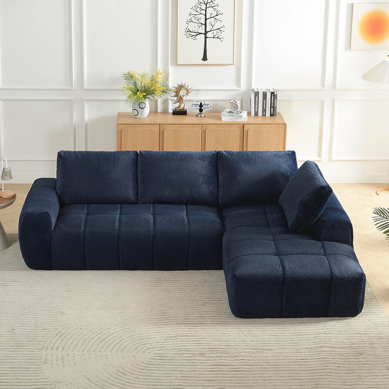 Canapé modulaire surdimensionné en L FAUX FUR, Imitation fourrure bleu foncé, Right Hand Facing