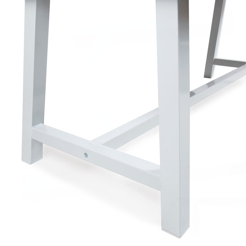 Outdoor Sandblast Finish Acacia Wood Dining Table With White Rustic Metal Finish Frame